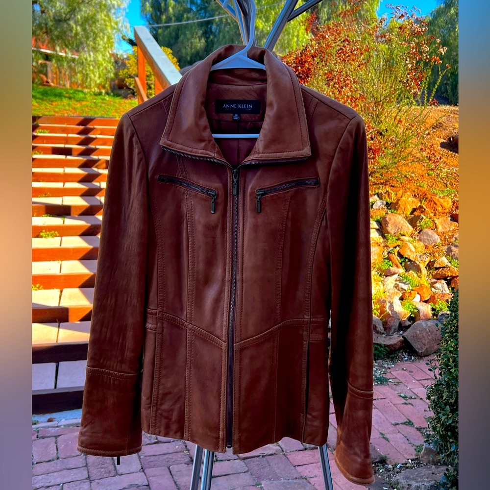 Anne Klein genuine brown leather jacket